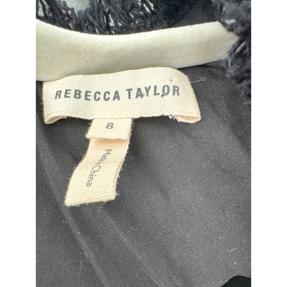 Rebecca Taylor Black Tweed V-Neck Fringe Fit And Flare Dress Size 8 EUC - Picture 4 of 8